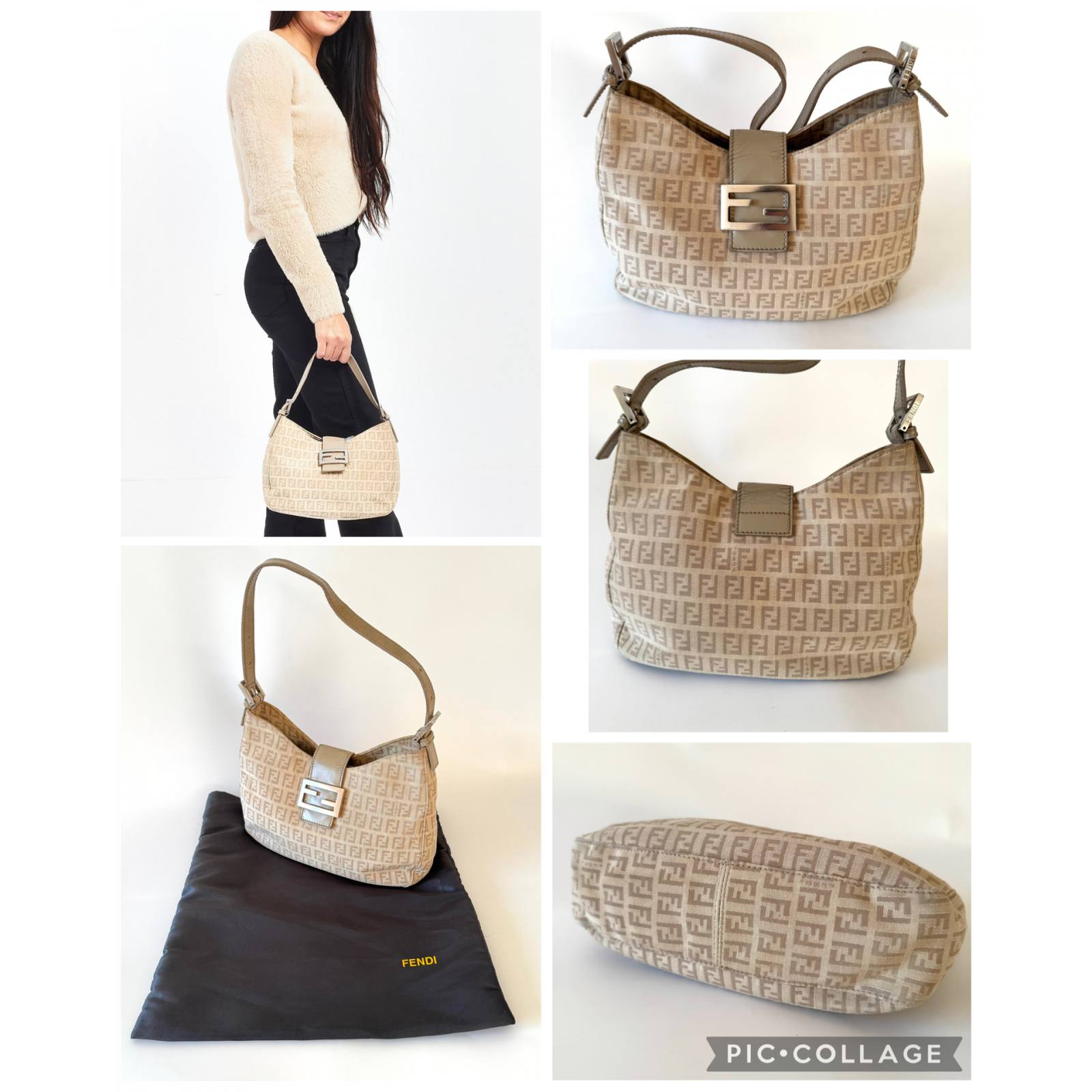 FENDI Vintage Zucca Canvas Zucchino Print Baguette Hobo Shoulder Bag – torebka