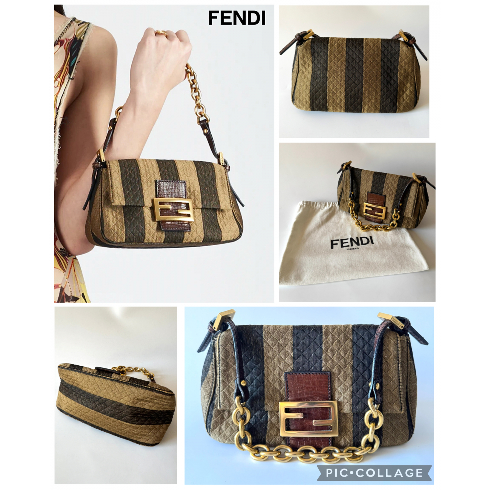 FENDI Vintage Pequin Quilted Mini Mamma Baguette Bag - torebka