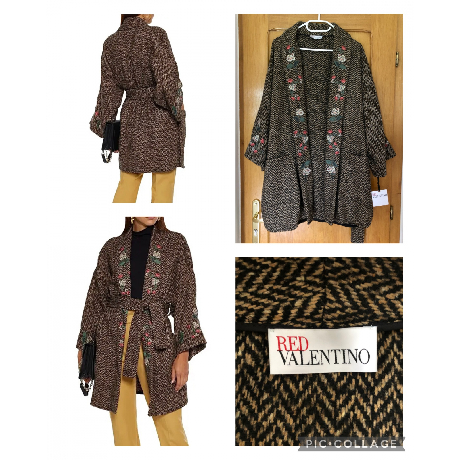 RED VALENTINO Herringbone Tweed Coat - płaszcz, kardigan
