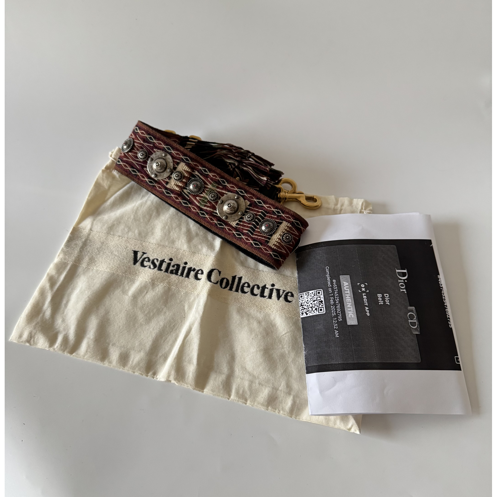 DIOR Canvas Embroidered Studded Fringe Bohemian Shoulder Strap - pasek do torebki