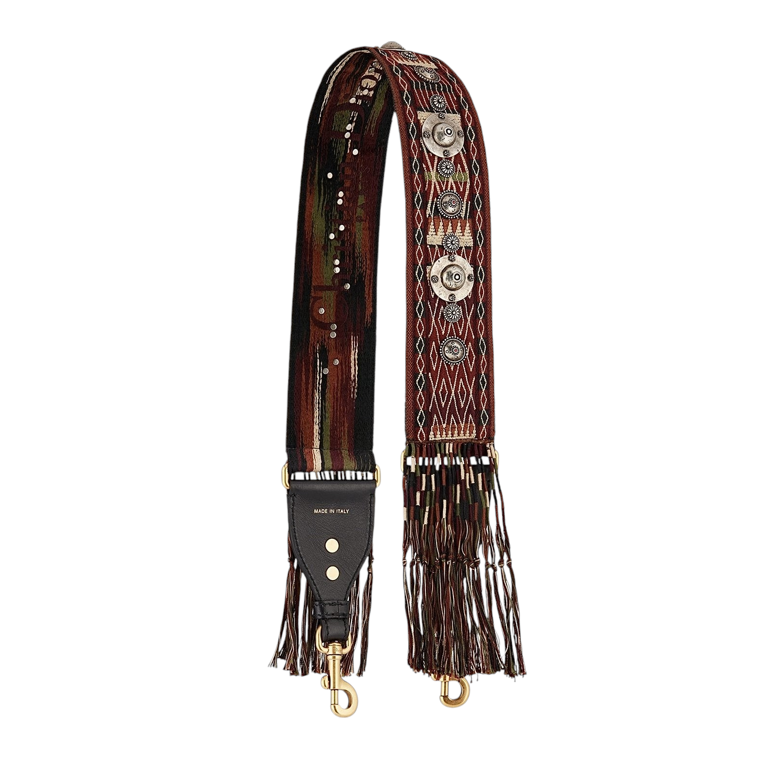DIOR Canvas Embroidered Studded Fringe Bohemian Shoulder Strap - pasek do torebki