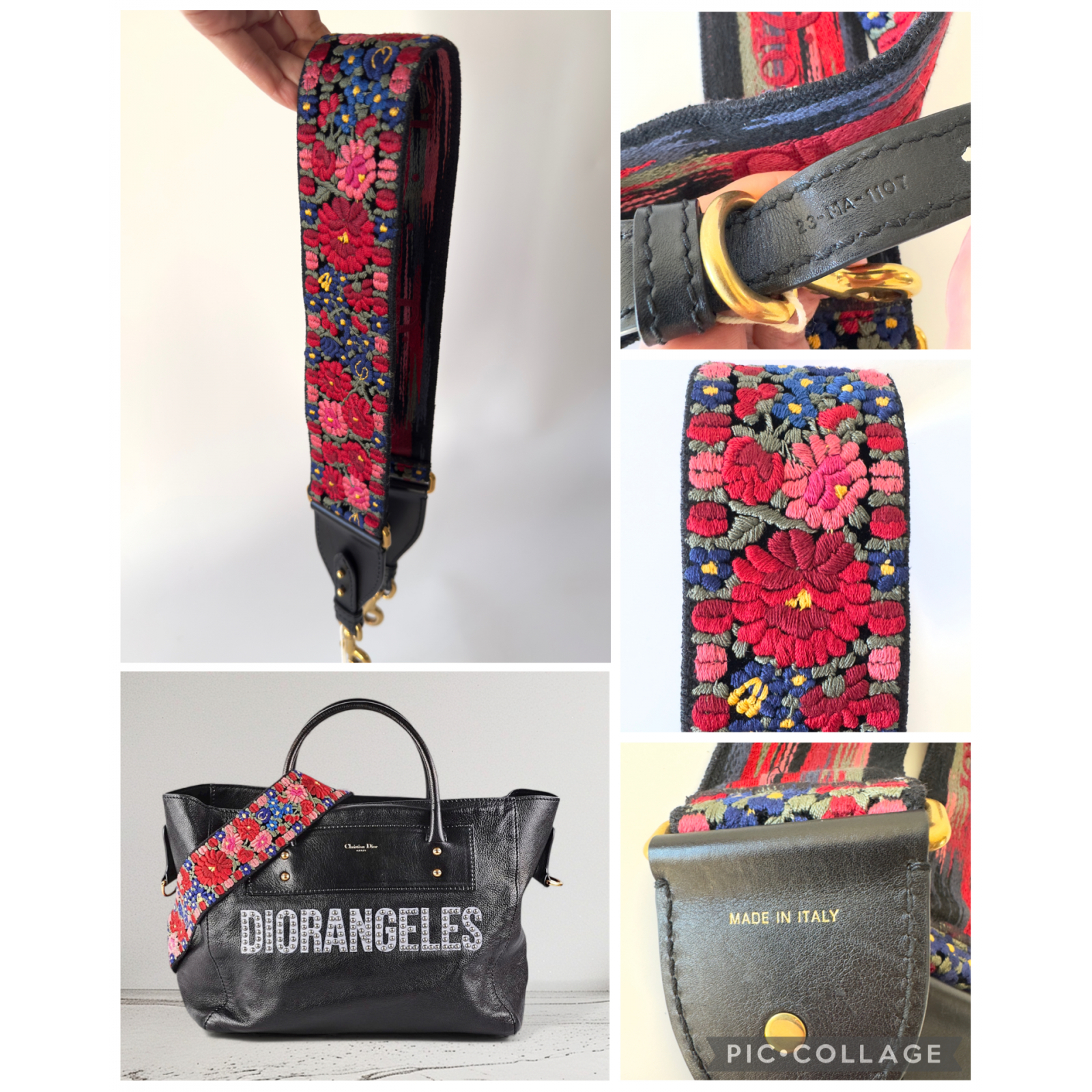 DIOR Canvas & Leather Embroidered Floral Shoulder Strap - pasek do torebki