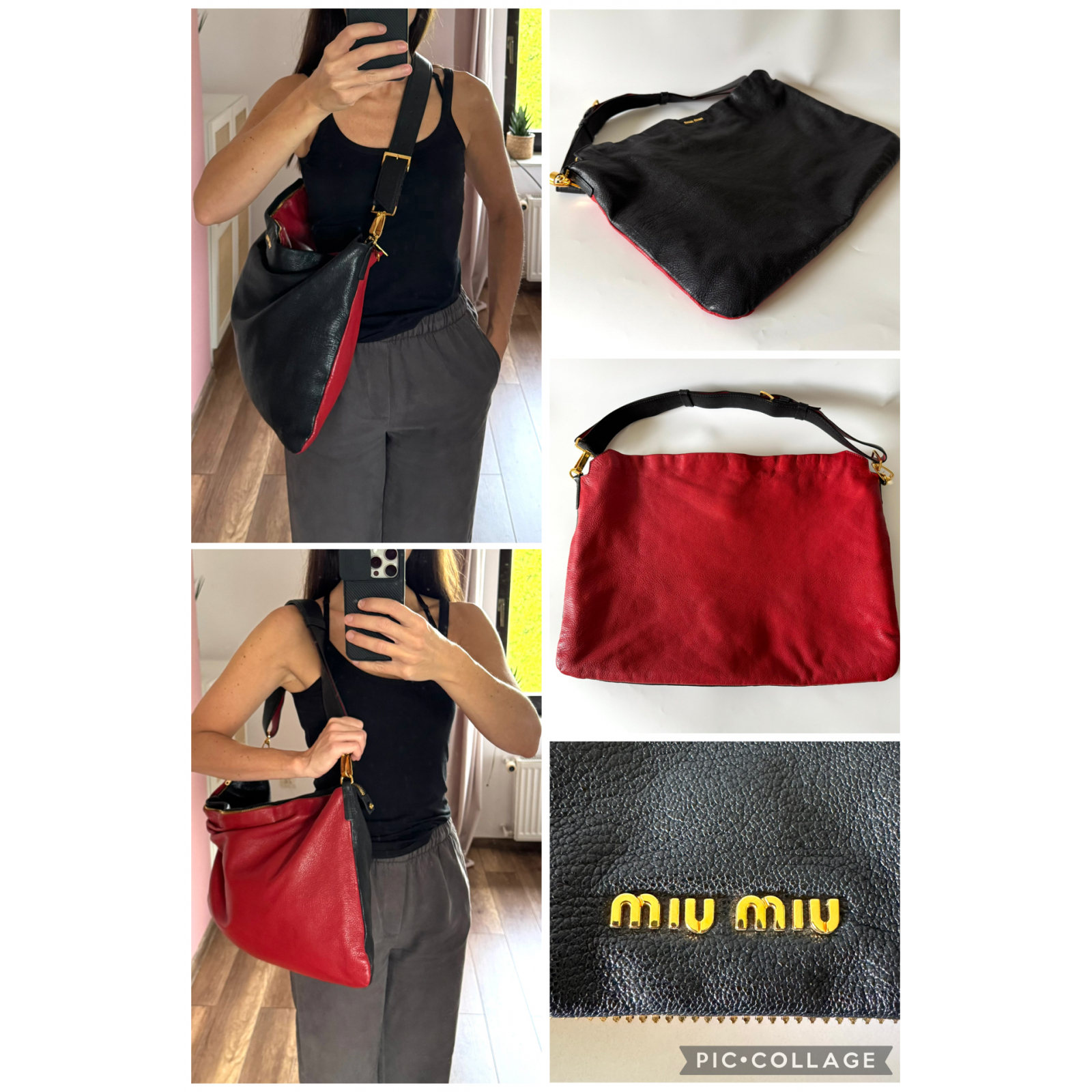 MIU MIU Cloud Madras Bi-Colore Leather Shoulder Bag - Dwukolorowa Skórzana Torebka
