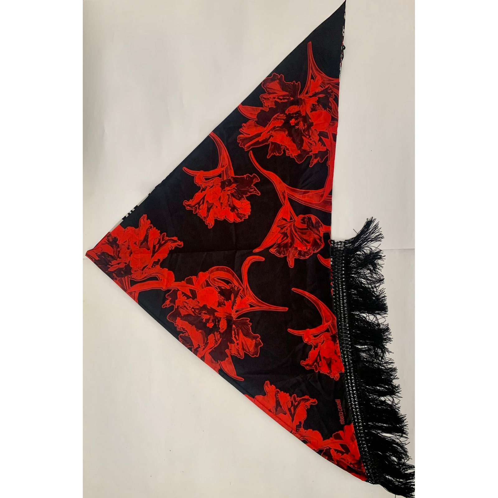 ROBERTO CAVALLI –  kwadratowa chusta z frędzlami