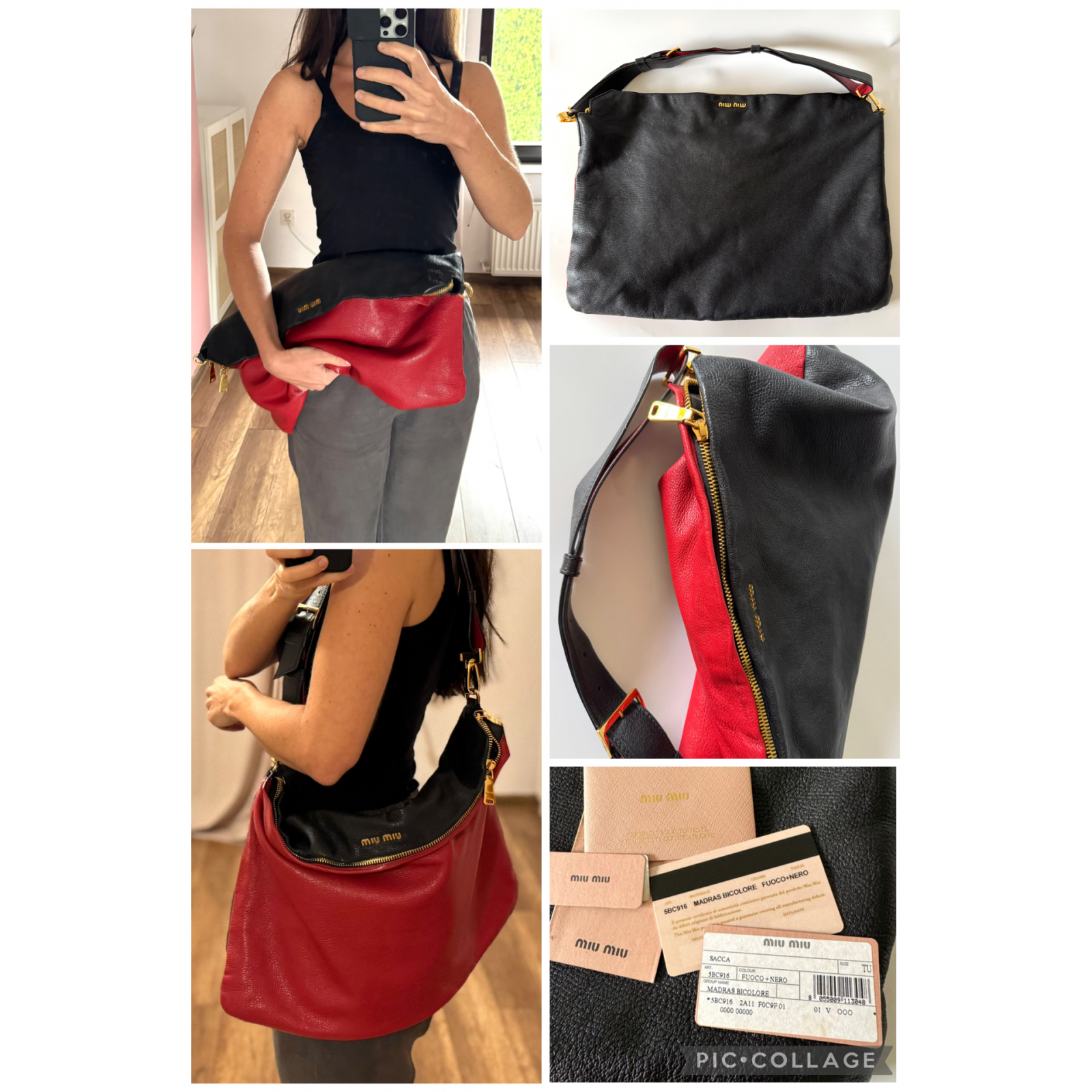 MIU MIU Cloud Madras Bi-Colore Leather Shoulder Bag - Dwukolorowa Skórzana Torebka
