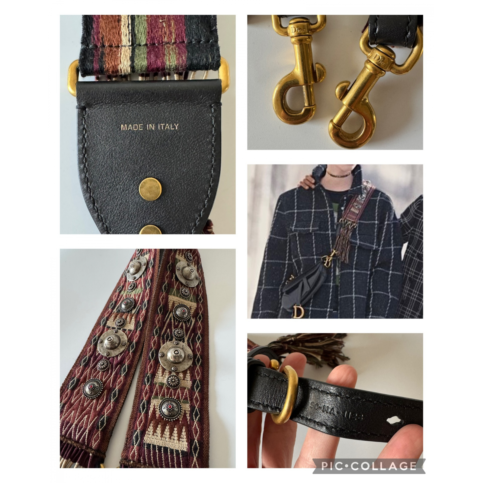 DIOR Canvas Embroidered Studded Fringe Bohemian Shoulder Strap - pasek do torebki
