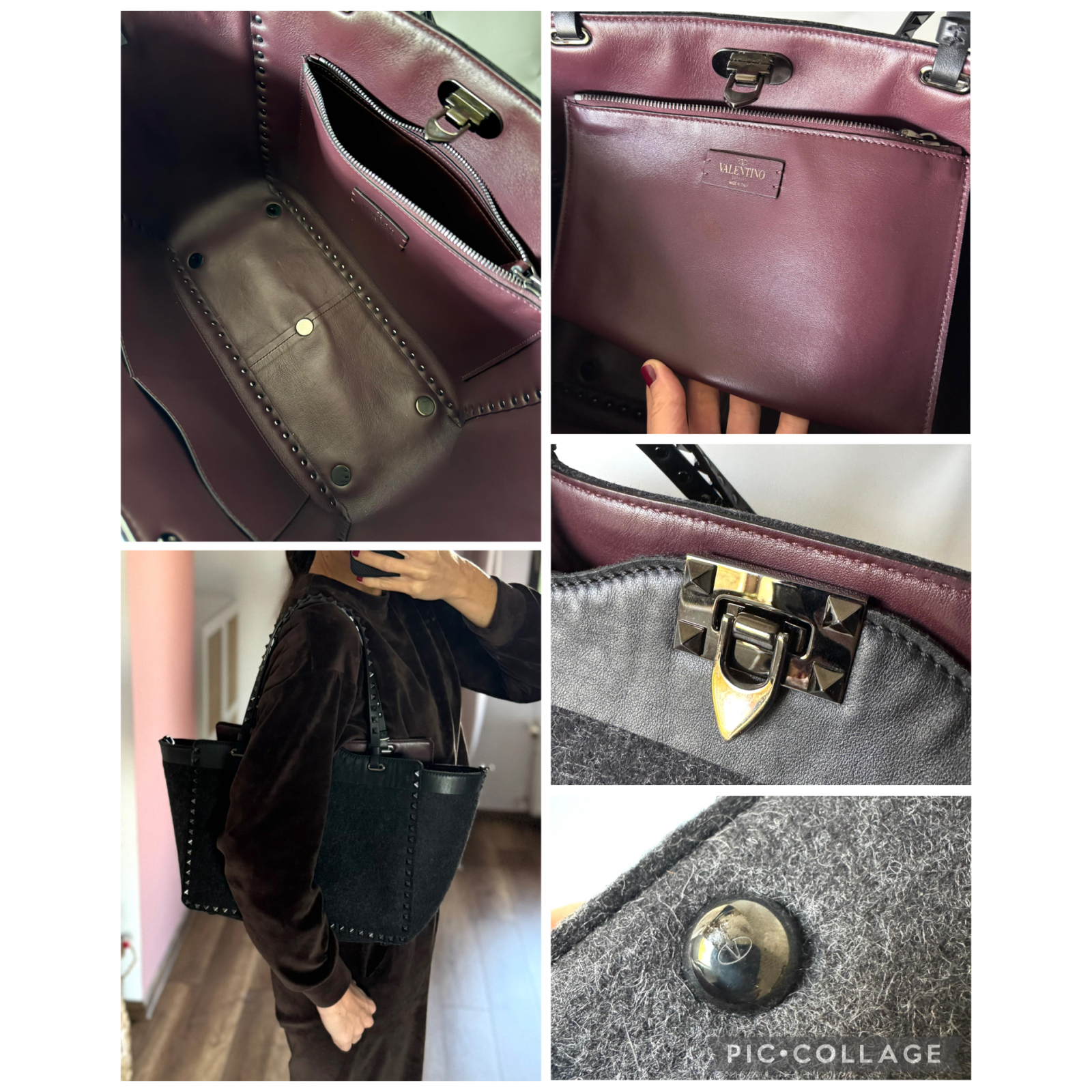 VALENTINO GARAVANI Rockstud Medium Wool Tote Bag - torebka