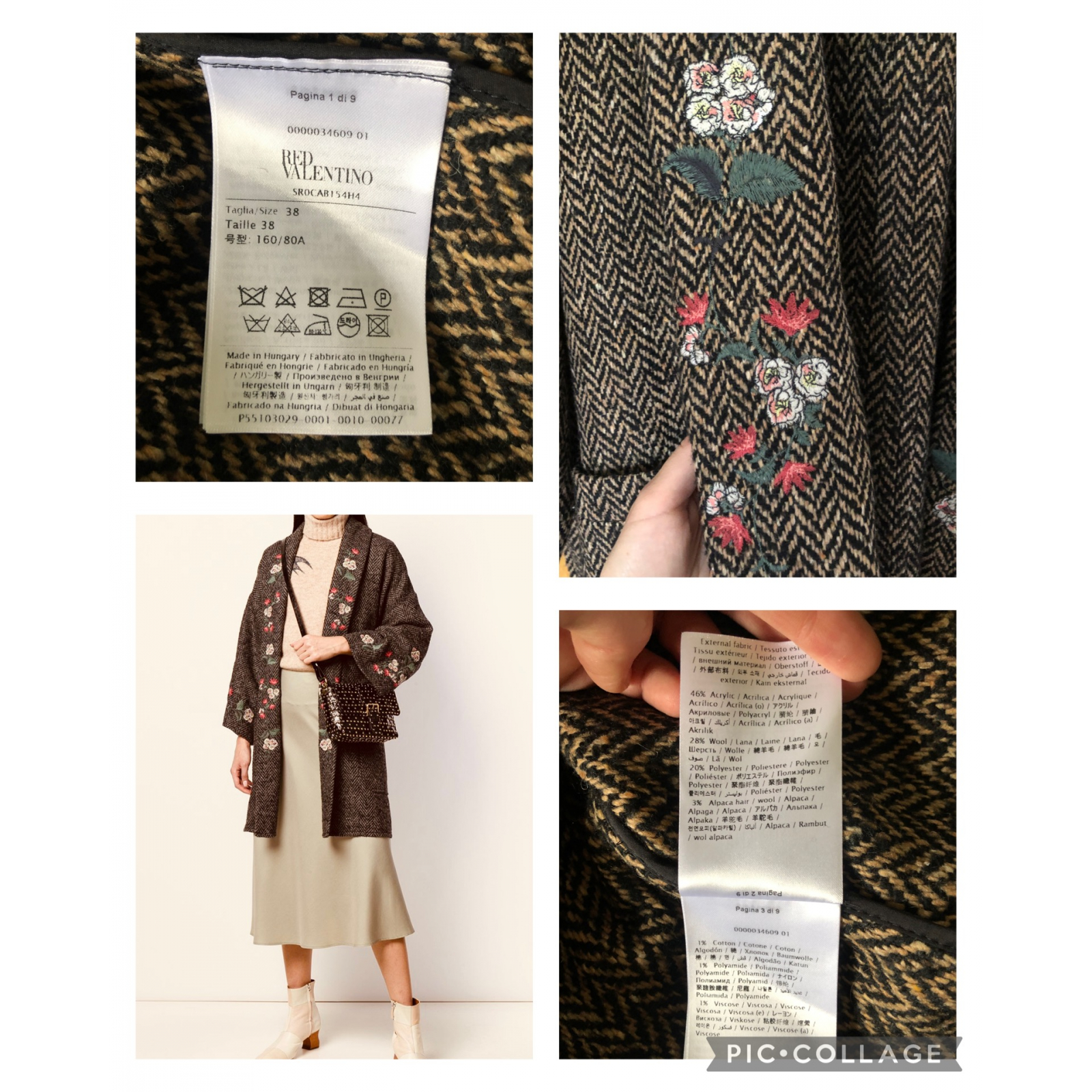 RED VALENTINO Herringbone Tweed Coat - płaszcz, kardigan