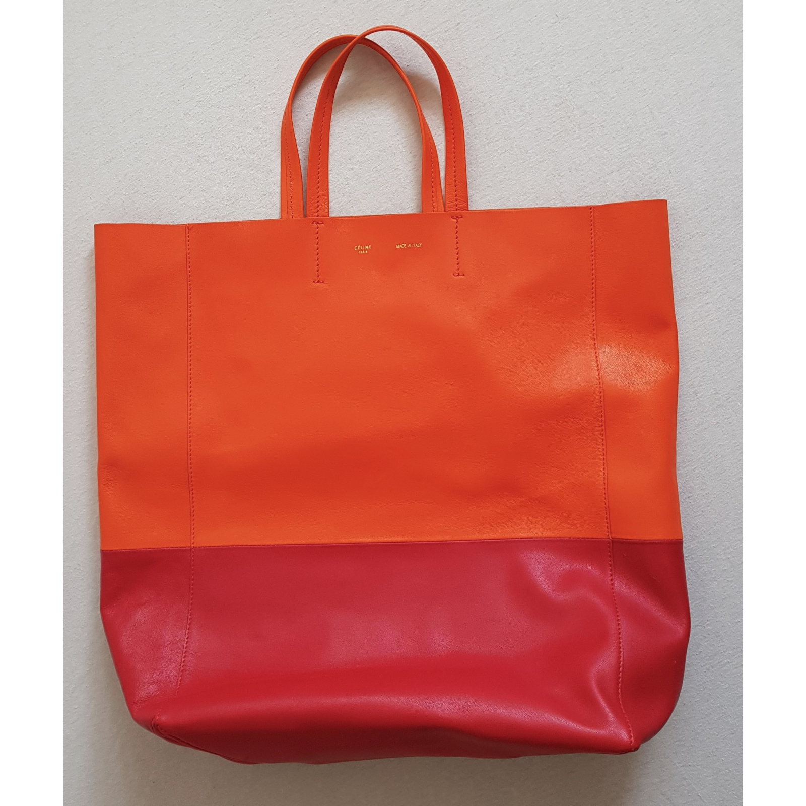 Celine cabas bicolored leather tote, pomarańczowa