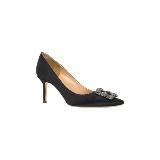 Satynowe buty na obcasie