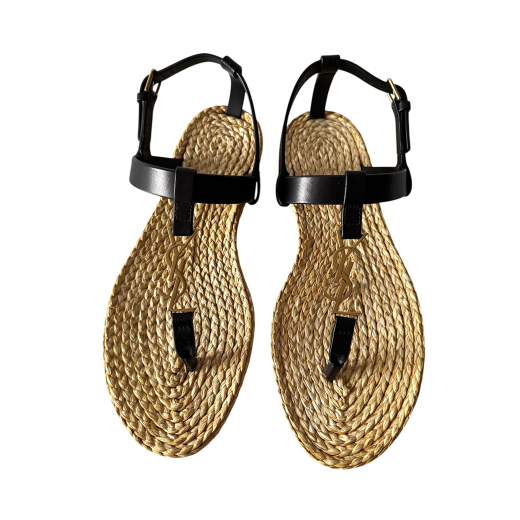 YSL SAINT LAURENT Cassandra Raffia Flat Thong Sandals - sandały