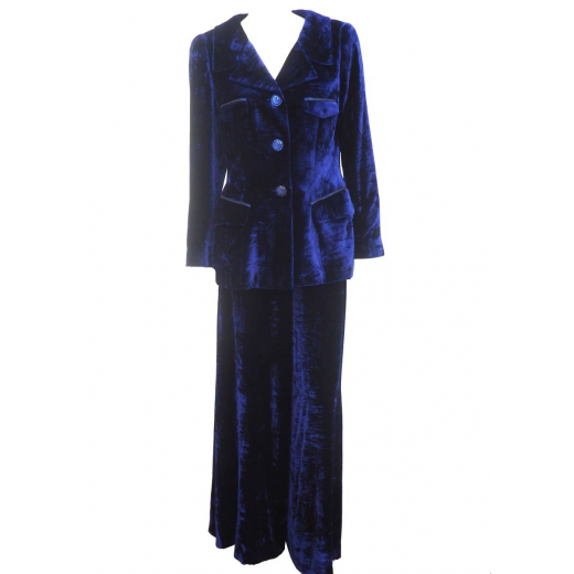 Nina Ricci Haute granatowy aksamitny damski garnitur 38 M