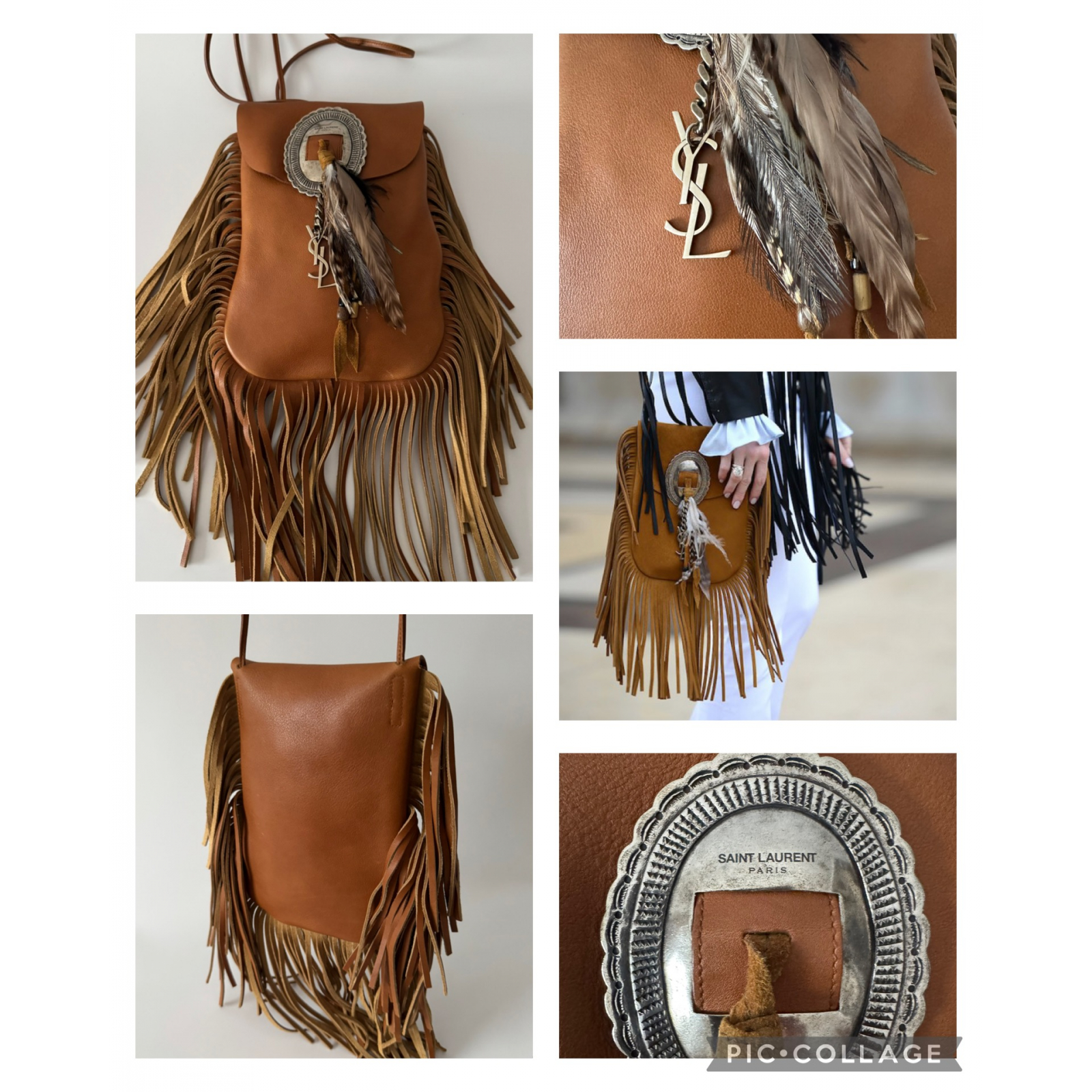 YSL SAINT LAURENT Anita Fringe Boho Flap Bag - torebka