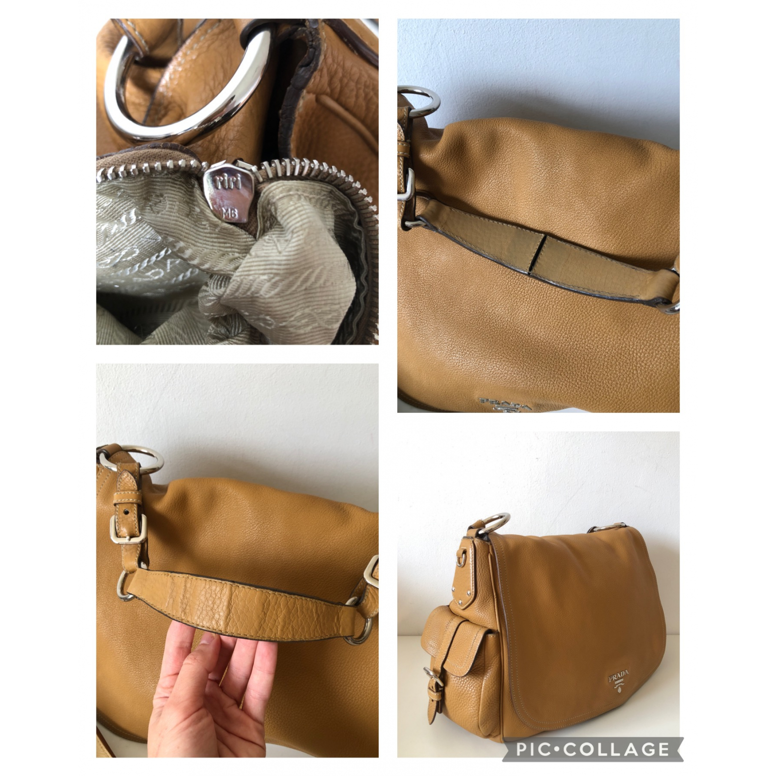PRADA Sabbia Vitello Daino Leather Flap Shoulder Bag - torebka