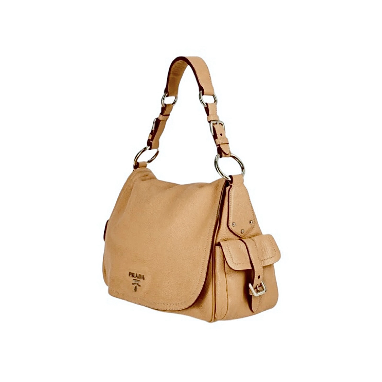 PRADA Sabbia Vitello Daino Leather Flap Shoulder Bag - torebka