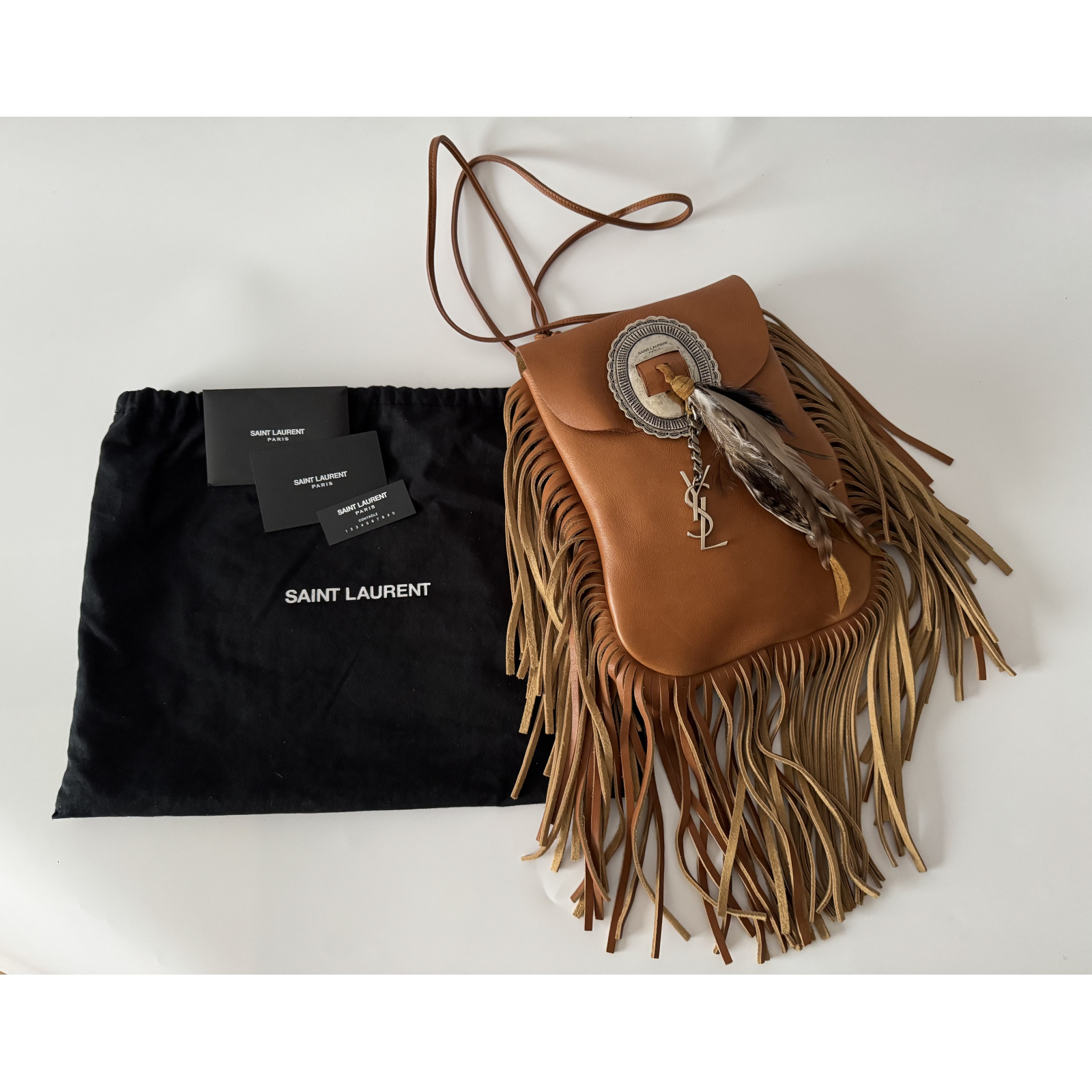 YSL SAINT LAURENT Anita Fringe Boho Flap Bag - torebka
