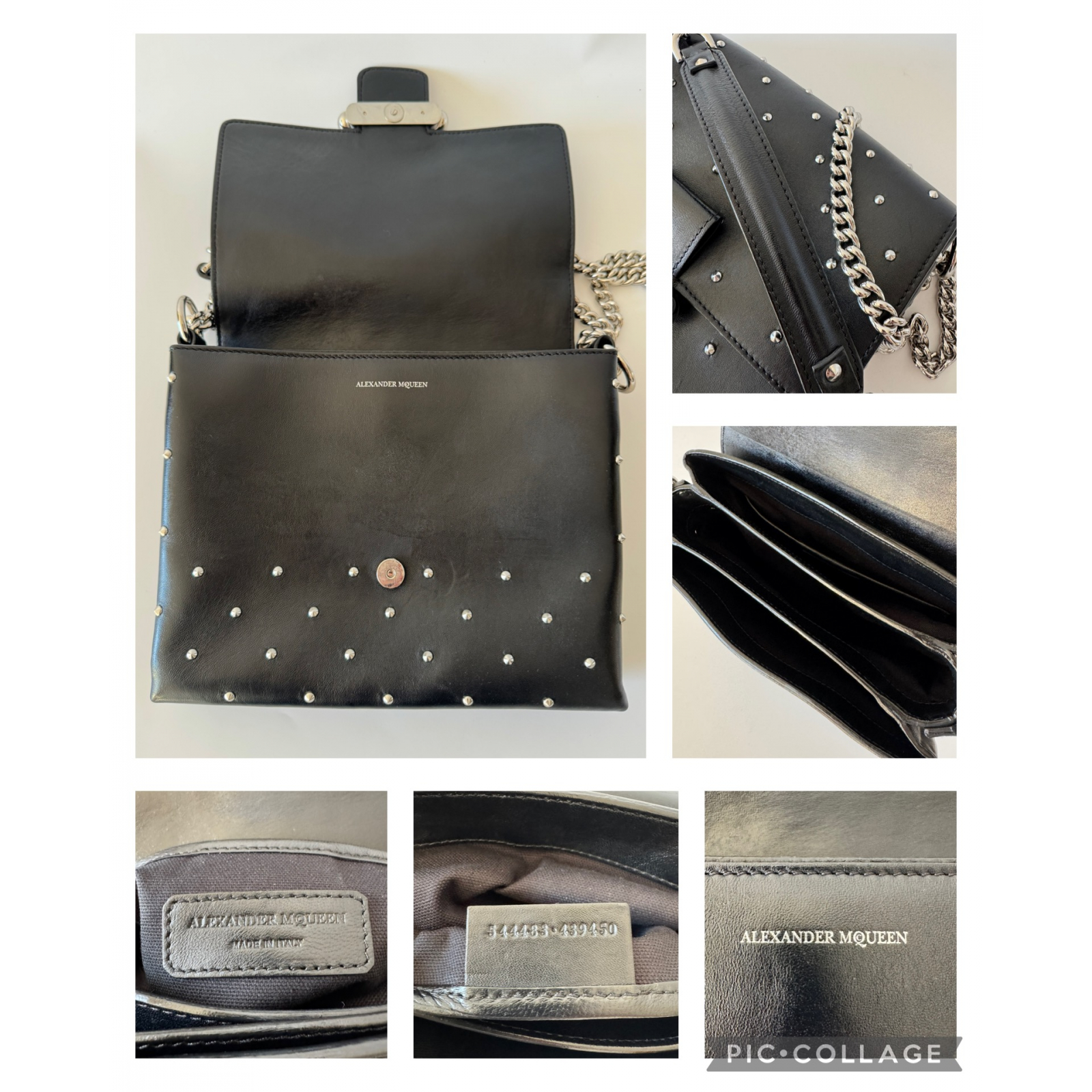 ALEXANDER MCQUEEN Black Leather Studded Twin Skull Flap Shoulder Bag - torebka