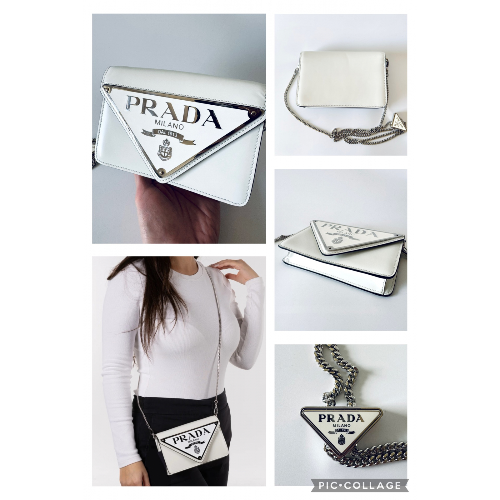 PRADA Mini Leather Crossbody Bag with triangle logo plaque - torebka
