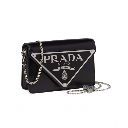 PRADA Mini Leather Crossbody Bag with triangle logo plaque - torebka