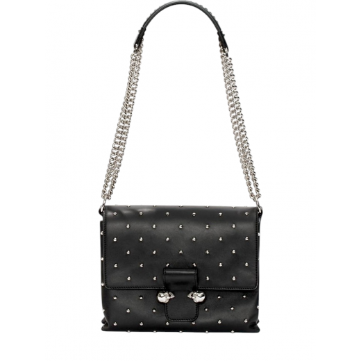 ALEXANDER MCQUEEN Black Leather Studded Twin Skull Flap Shoulder Bag - torebka