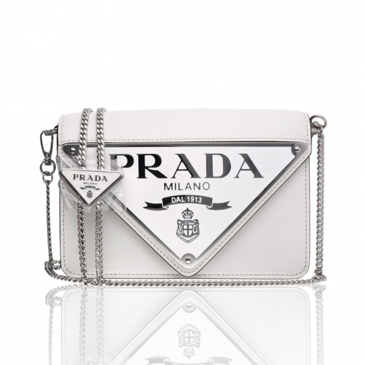PRADA Mini Leather Crossbody Bag with triangle logo plaque - torebka